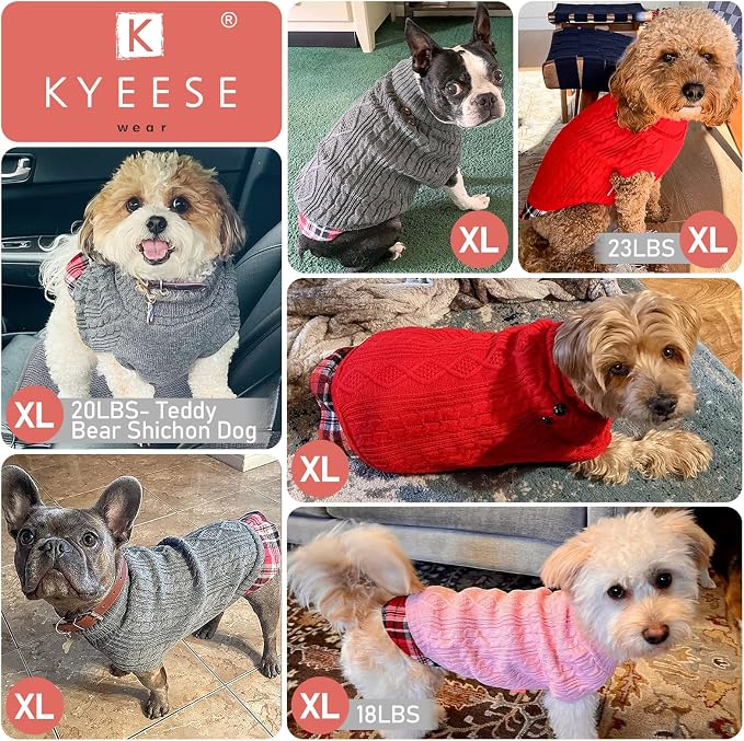 KYEESE Dog Sweater Turtleneck Thick Knit Pullover for Cold Weather | Stretchy Fit, Lightweight & Warm, Cozy Knit Comfort, Classic Plaid Design, Gentle on Sensitive Skin, Comfortable Daily Wear