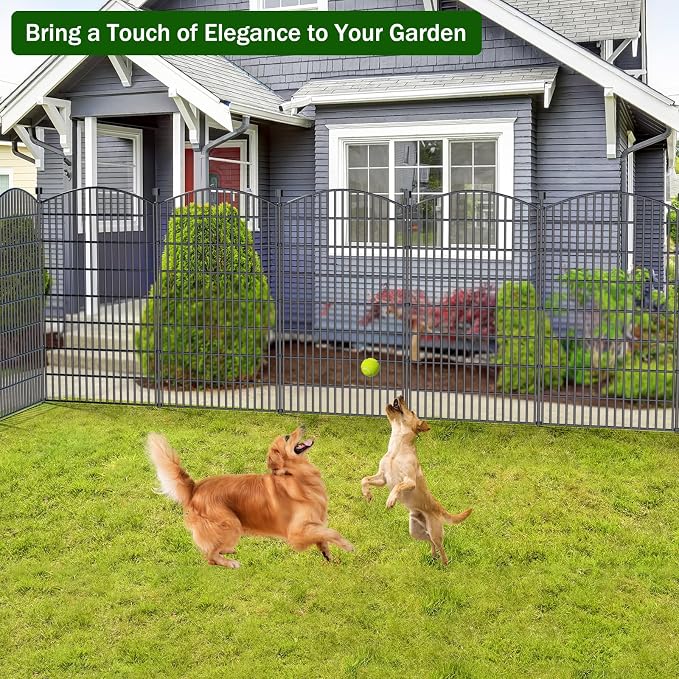 No Dig Decorative Garden Fence 10 Panels, 48 in (H) x 22.6 ft (L), Dog Fence Outdoor for Yard, Rustproof Metal Animal Barrier Ground Stakes Fencing for Garden, Patio, Flower Bed
