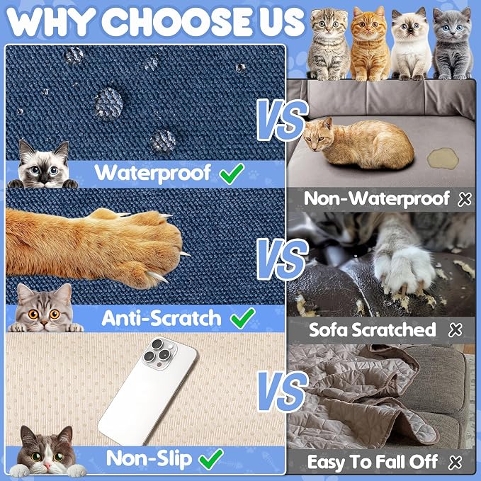 Loiion Cat Scratch Proof Furniture Protector Waterproof Sofa Cover 118"x71" | Pet-Friendly Couch Protector, Anti-Scratch & Anti-Slip Sofa Cover For Cats Dogs Kids, Machine Washable
