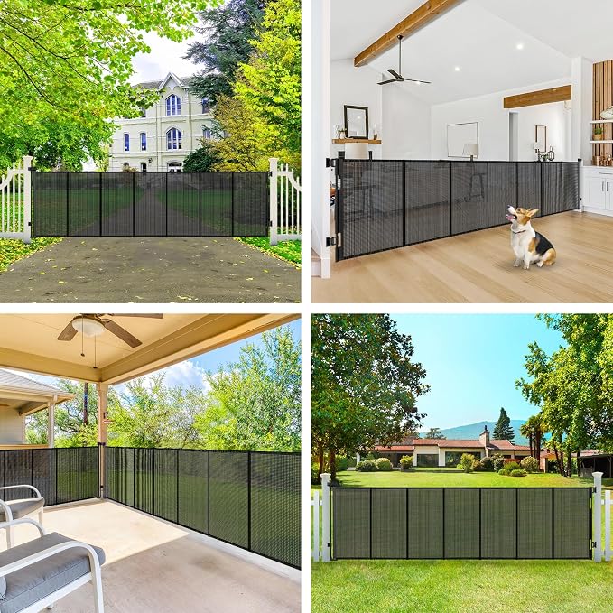 200" Retractable Baby Gates Extra Wide Dog Gates for Doorways,Black | 48" Extra Tall Pet Gate Retractable Dog Gate, Long Baby Gate Retractable Fence Outdoor, Driveway Gate Retractable Garage Gate