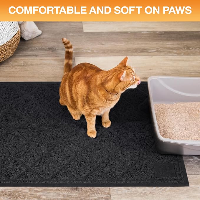 Neater Pets Neater Mat Cat Litter Mat, Thick & Durable Cat Mat for Litter Box, Trapper Pad Catches Mess to Protect Indoor Floors, Soft on Kitty Paws, Anti-Skid Grip Backing, Easy to Clean, Black