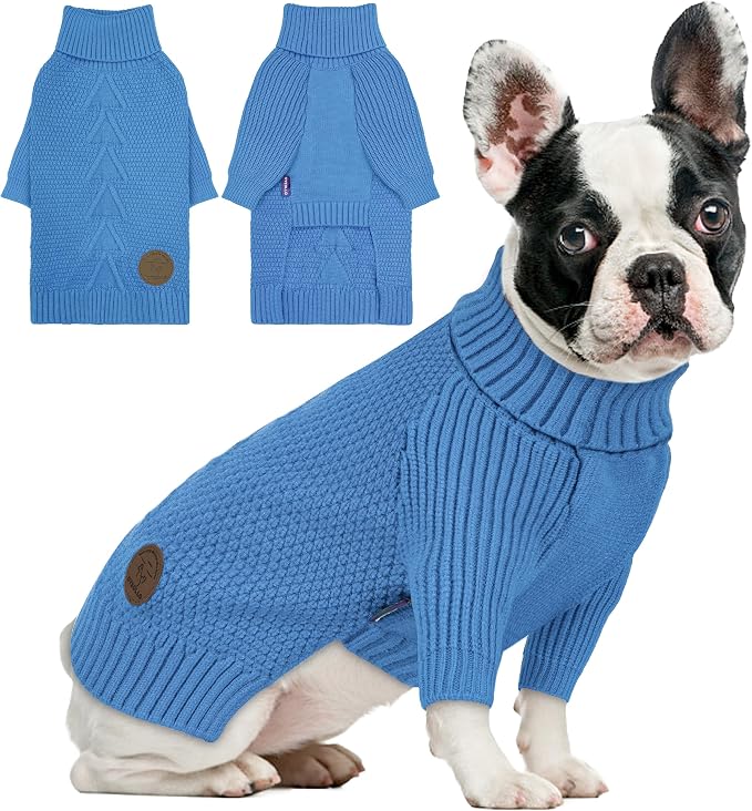 cyeollo Dog Sweater Long Sleeve Knitted Turtleneck Pullover Warm Clothes | Ultra Soft Warm Knit, Full Coverage, 4-Way Stretch for Easy Movement, Easy On & Off, Winter Daily Wear for Small Dogs