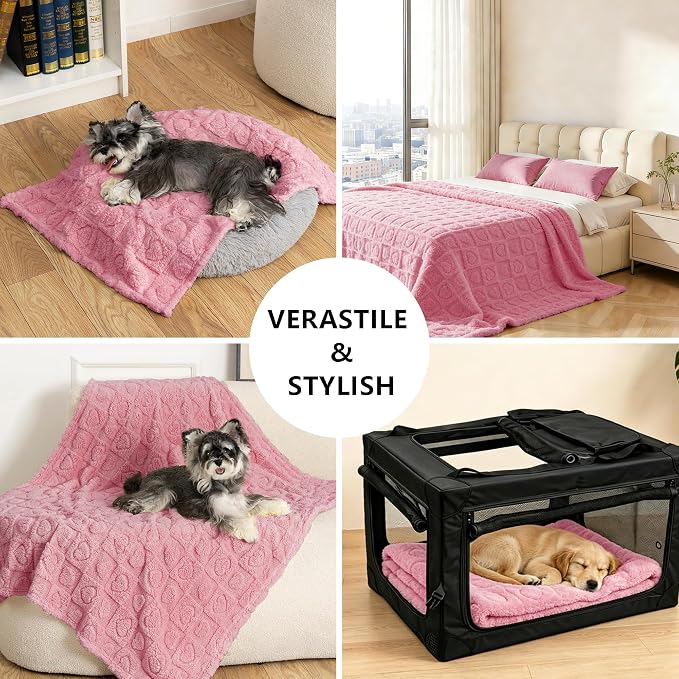 gogobunny Large Pet Blanket for Dogs Cats, Ultra Soft 300GSM Coral Fleece Washable Furniture Protector for Couch Bed Car Seat, Calming Crate Mat Blanket for Large Breeds, Pink, 40x50IN