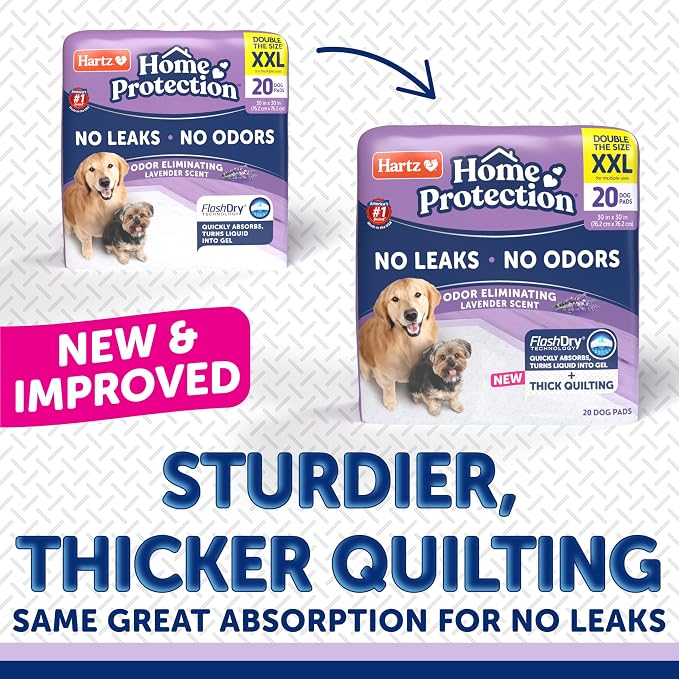 Hartz Home Protection Super Absorbent Odor Eliminating Lavender Scented No Leak Dog Pads, XXL 20 count