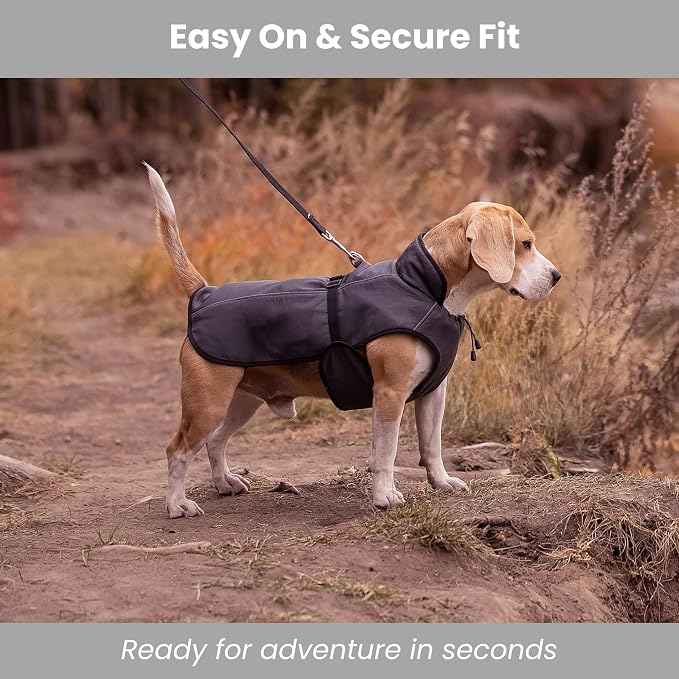Self-Heating Waterproof Dog Coat Lightweight Thermal Winter Jacket 3XL | Reflective thermal lining retains body heat with no bulk. Waterproof, easy clip-on design for cold-weather walk and adventure