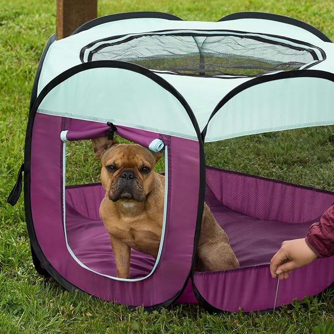 Furhaven Portable Dog Playpen Cat Tent, Pet Playground,Kennel Foldable Indoor Outdoor Zippered Puppy Crate - Purple, Small