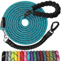 Long Dog Leash 15 FT: Heavy Duty Rope Leashes for Dogs Training with Swivel Lockable Hook Reflective Threads Bungee and Padded Handle - Dog Lead for Large Small Medium Dogs Outside Walking Hiking Blue