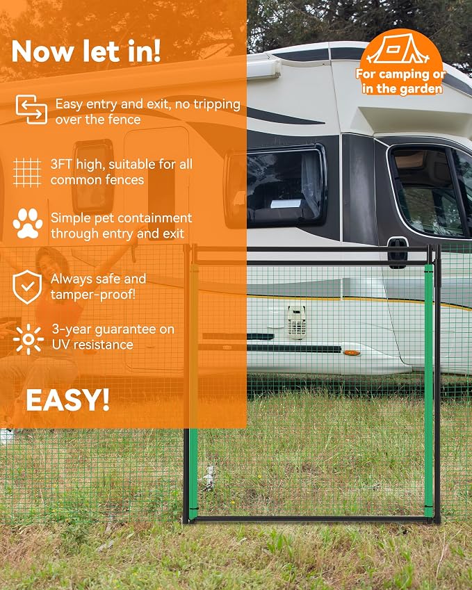 Temporary Fence Gate,3' Height,Garden Fence Mesh Door, Free Open and Close Boundary for Garden Backyard Outdoor Animal Protect, Non Electric Safe for Children and Dog