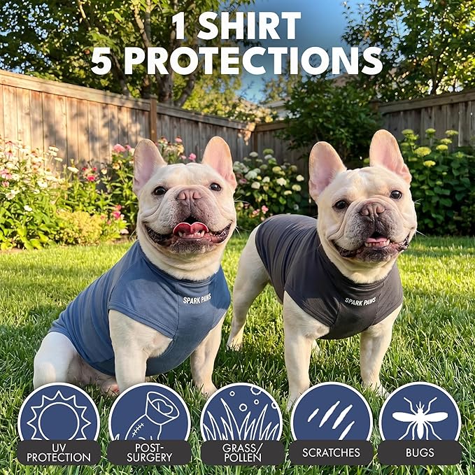 Spark Paws Sunblock Dog T-Shirt, SPF30 Protection, Lightweight Breathable Quick Dry for Dogs with Sensitive Skin - Navy Blue & Dark Grey (Set of 2) - Size 4XL