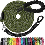 jenico Long Dog Leash 10FT: Heavy Duty Nylon Rope Leashes for Dogs Training with Reflective Threads Bungee and Padded Handle - Dog Lead for Large Small Medium Dogs Outside Walking Hiking