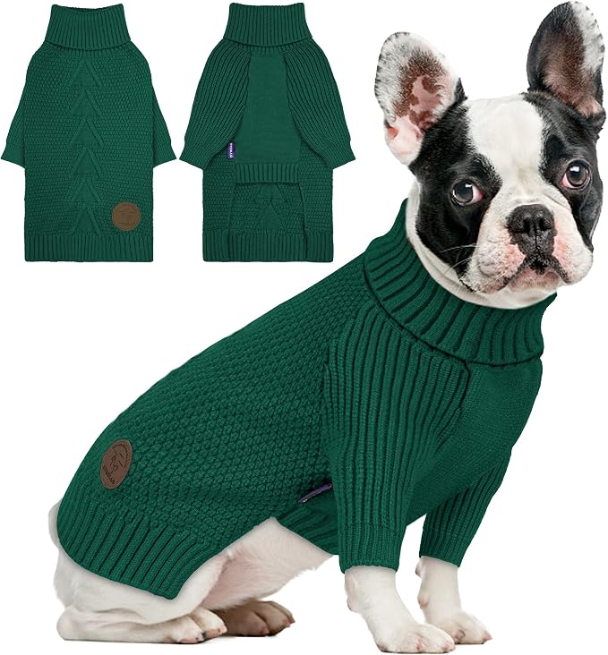 cyeollo Dog Sweater Long Sleeve Knitted Turtleneck Pullover Warm Clothes | Ultra Soft Warm Knit, Full Coverage, 4-Way Stretch for Easy Movement, Easy On & Off, Winter Daily Wear for Small Dogs