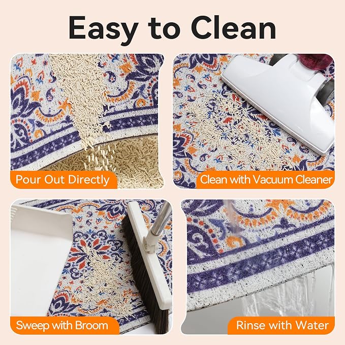 Cat Litter Mat, 40"x30" High Density PVC Litter Trapping Mat, Non-Slip, Waterproof & Urine-Proof Kitty Litter Catcher Mats, Soft on Kitten Paws, Easy to Clean, Cat Essentials Blue