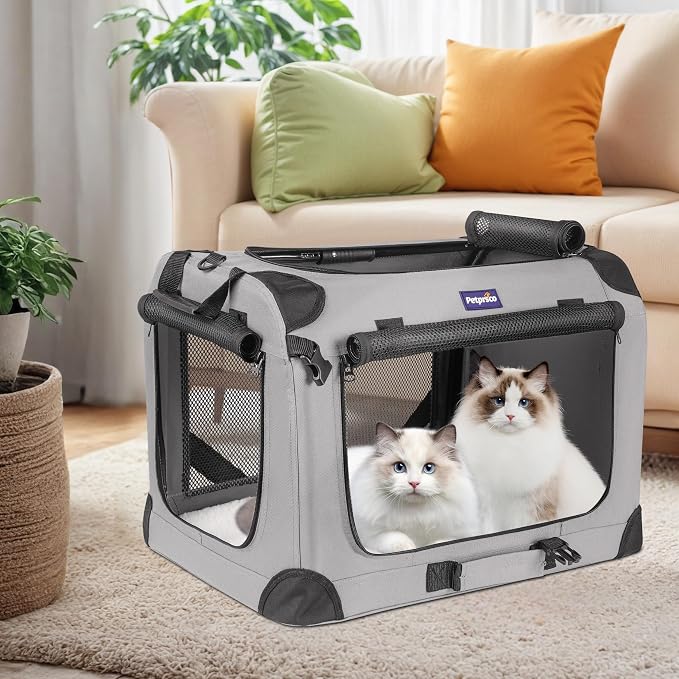 Petprsco Large Cat Carrier for 2 Cats/Small Dogs, Soft-Sided for Car Travel | Soft Pet Carrier 24"x17"x17" for Large Cats & Small/Medium Dogs 20+ lbs with Warm Blanket Foldable Bowl and Washable Pad