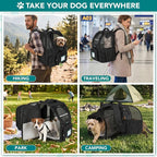 PetAmi Expandable Dog Backpack Carrier for Cats & Pets, Breathable Cat Carrier Backpack with Top Window & Multi-Entry, Ventilated Foldable Travel Carrier for Small Medium Pets up to 18 lbs, Black