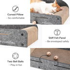 FUKUMARU Large Cat Scratcher Bed, 26 Inch Cat Scratching Bed Sofa Indoor | Cardboard Cat Scratcher with 2 Reversible Scratch Pad Refills, Durable Large Cat Scratching Lounger with Ball Toy, Grey