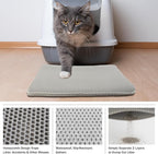Cat Litter Mat - 24x15-Inch Waterproof Litter Box Mat with Dual-Layer Honeycomb Design for Trapping Litter - Slip-Resistant Cat Mat by PETMAKER (Gray)