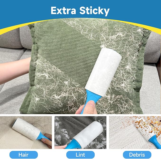 Swihauk 600 Sheets Extra Sticky Lint Rollers for Pet Hair | Easy Spiral Tear Lint Roller for Clothes with Ergonomic Handle, Multipurpose Lint Remover for Furniture, Carpet, Car Seat