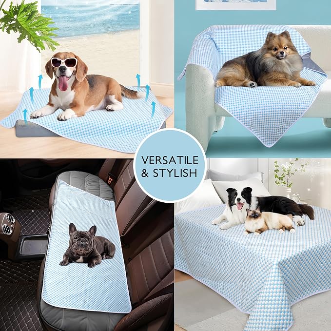 Cooling Blanket for Dogs - Q-MAX>0.4 Waterproof Pet Throw Blanket Bed Cover, Non-Slip Dog Blankets for Couch Protector, Washable Furniture Cover for Summer, Pearl Blue,30x70