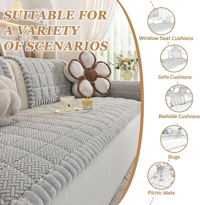 Plush Couch Cover for Dogs – Non Slip Pet Sofa Protector, Ultra Soft Washable Couch Cover for Pets, Anti-Slip Backing Furniture Protector for Cats & Dogs, Fits Standard & L-Shape Sofas (Only 1PC)