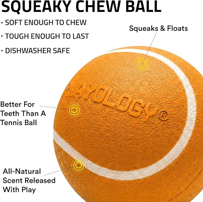 Playology Dog Toys | Squeaky Chew Ball for Large Dogs | Cheddar Cheese Scented Jumbo Dog Ball | Bouncy Floating Chew Toys for Fetch