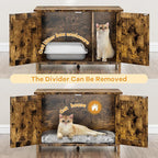 Shintenchi Cat Litter Box Enclosure, Litter Box Furniture Cabinet Hidden with Removable Divider, Wooden Cat House with End Table, Brown, 31.5 inch