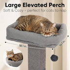 FUKUMARU Retro-Style Cat Scratching Post with Perch for Indoor Adult Cats | 28.7" Elevated Tall Cat Bed, Solid Wood Large Cat Scratcher Tower with Bed, Aesthetic Cat Tree Furniture with Natural Sisal