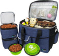 PetAmi Dog Travel Bag Organizer, Pet Travel Kit with 2 Food Containers & 2 Collapsible Dog Bowls, Pet Supplies Tote with Luggage Sleeve, Weekend Road Trip Camping Essentials, Navy Blue, Large