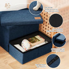 Love's cabin Dog Stairs for High Bed, Foldable Pet Stairs for Small Medium or Large Dogs Puppy with Storage for Bed or Couch, Cat Dog Steps Ramp with Zip up to 200 lbs, Navy Blue, 2 Steps
