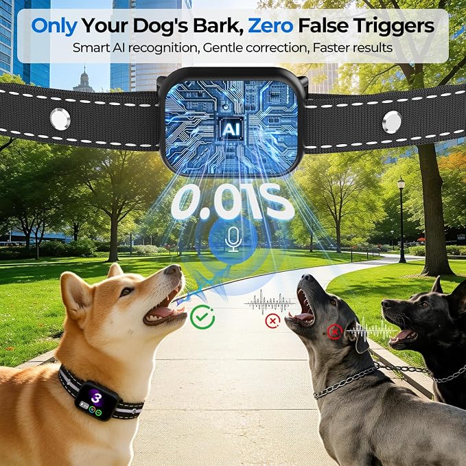 RPZ Automatic Dog Bark Collar for Small Medium Large Dogs 8-150 Lbs, Pink | Rechargeable anti barking collar with bark count tracking, 4 training modes, 3 sensitivity levels and IP67 waterproof