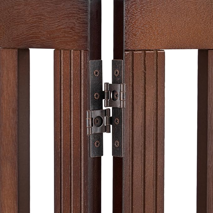 SPIRICH 96" Extra Wide 28" Tall Dog Gate Indoor, Dog Gates for Doorways, Stairs, The House, Wooden Freestanding Foldable Pet Gate, Step Over Puppy Gate, 4 Panels, Brown