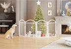 BHG Metal No-Assembly Freestanding Dog Gate with Door Walk Through, Extra Wide 96", Extra Tall 32" Pet Gate, Accordion Puppy Folding Playpen Dog Fence for Indoor & Outdoor, with 2PCS Support