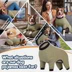 LovinPet Big Dog Pajamas, Cotton Brown and Green Stripe Dog Shirt, Stop Shedding for Dogs, Pet Pajamas for Dogs, UV Protection, Pitbull Clothes, Pet PJ's, M
