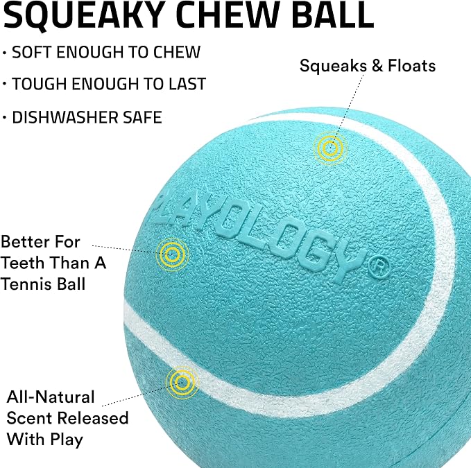 Playology Squeaky Chew Ball for Large Dogs - Jumbo, Peanut Butter Scent | Rubber Construction, 3.25 in Diameter, 6 oz, Floats In Water, Dishwasher Safe Top Rack, 50 lb+ Breeds