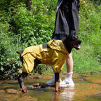 LOVELONGLONG Fleece-Lined Dog Raincoat with Removable Hood – Waterproof Winter Full Body Dog Jacket – Windproof Snowproof Cold-Weather Suit – Yellow-F M