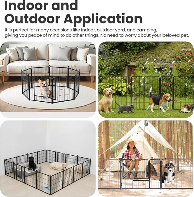 Simple Deluxe Dog Playpen Outdoor Indoor, 24 Inch 16 Panels Dog Fence for Small Dogs Puppy, Perfect Dog Pen for Camping, Yard, RV, Garden Fence, Black