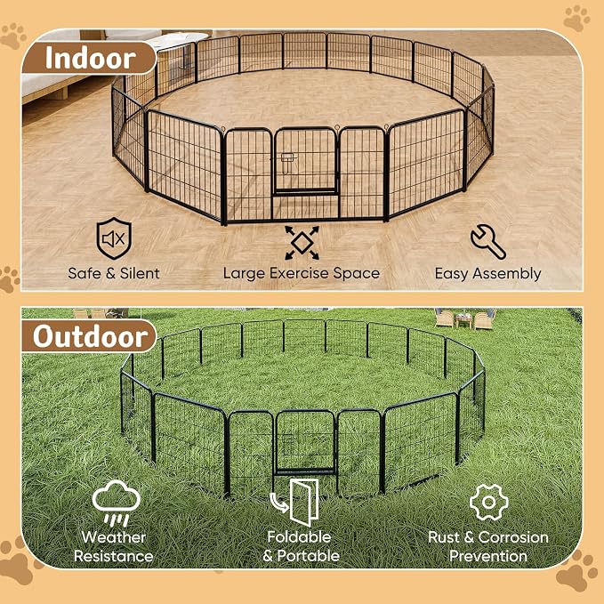 DUMOS Dog Playpen Indoor, Metal 24 Inch 16 Panels Foldable Pet Fence with Door, Outdoor Small Medium Large Dog Puppy Portable Exercise Play Pen for RV Camping, Trips, Play Yard