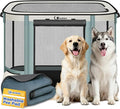 Siedihit Dog Cat Playpen Crate with Washable Pee Pad, Reinforced Durable | Dog Cage, Portable Foldable Pet Kennel with Breathable Visibility (Grey with Pad, Extra Large)
