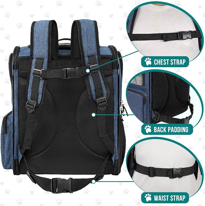 PetAmi Dog Backpack Carrier for Cats, 4-Way Entry Ventilated, 18lbs Max | Sherpa Bed Included, Foldable Load-In Top, Safety Reflective Strap, Breathable Mesh, Poop Bag Dispenser, Padded Back Support