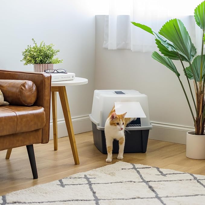 IRIS USA Large Front Door Cat Litter Box, Walk-in Entry, Navy | Easy Access Needs, Private Enclosure Design, Covered Walk-Through, Contained Environment, Privacy Hood