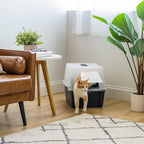 IRIS USA Large Front Door Cat Litter Box, Walk-in Entry, Navy | Easy Access Needs, Private Enclosure Design, Covered Walk-Through, Contained Environment, Privacy Hood
