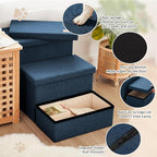 Love's cabin Dog Stairs for High Bed, Foldable Pet Stairs for Small Medium or Large Dogs Puppy with Storage for Bed or Couch, Cat Dog Steps Ramp with Zip up to 200 lbs, Navy Blue, 3 Steps