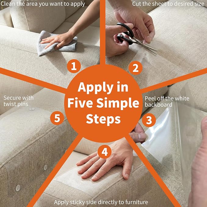 Cat Scratch Furniture Protector 12 Sheets with 50 Twist Pins XL 17" x 12" | Scratch Protector for Cats, Non-Toxic Safe for Kids & Pets, No Residue Couch Protector from Cat Scratching, Cuttable to Fit