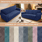 ZNSAYOTX Stretch Couch Covers for 3 Cushion Couch, 1-Piece Sofa Cover Slipcover Pet Friendly, Furniture Protector with Elastic Bottom for Dogs Geometrical Jacquard Fabric (Large, Navy Blue)