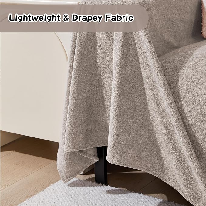 Couch Cover for 3 Cushion Sofa, Cat Scratch Proof Couch Protector Washable Sofa Covers Sectional Couch Covers for Dogs Soft L Shape Sofa Slipcover for Pets Kids, 91" x134”, Oat