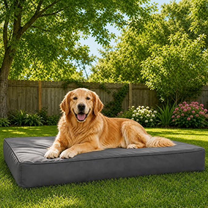 WNPETHOME Outdoor Dog Bed Waterproof, Large Outdoor Dog Bed for Large Sized Dog, Outdoor Indoor Dog Bed with Removable Washable Cover, Egg Crate Foam Dog Crate Mat, Durable Waterproof Dog Bed