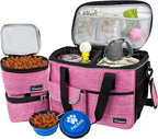 PetAmi Dog Travel Bag Organizer, Pet Travel Kit with 2 Food Containers & 2 Collapsible Dog Bowls, Pet Supplies Tote with Luggage Sleeve, Weekend Road Trip Camping Essentials, Pink, Medium