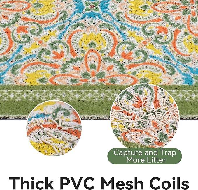 Cat Litter Mat, 24"x15" High-Density PVC Cat Litters Trapping Mat, Waterproof & Non-Slip Backing, Litter Box Catcher, Soft on Kitty Paws, Easy Washable Pet Supplies Bean-Green
