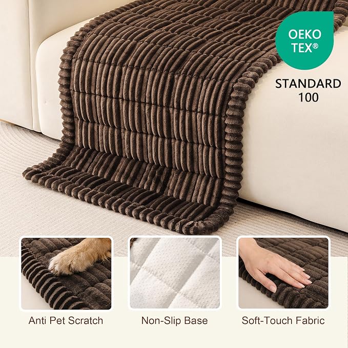 Couch Covers for 3 Cushion Sofa, Couch Cover for Dogs Washable | Non Slip Soft Couch Protector Covers, Dog Mat for Couches Against Pet Hair & Scratch, Pet Friendly, Chocolate, 27.6" x 82.7"