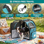 PetAmi Expandable Dog Backpack Carrier for Cats & Pets, Breathable Cat Carrier Backpack with Top Window & Multi-Entry, Ventilated Foldable Travel Carrier for Small Medium Pets up to 18 lbs, Teal Blue
