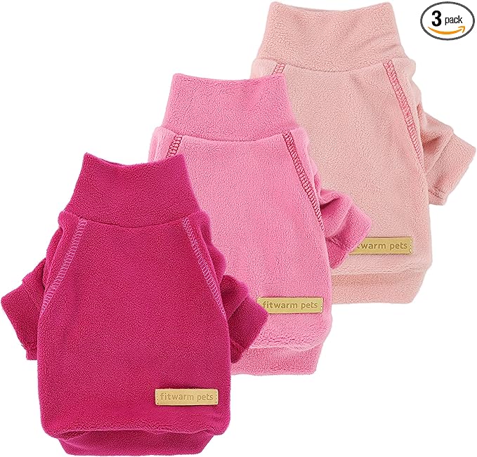 Fitwarm 3 Pack Classic Fleece Sweatshirt for Small Dogs and Cats, Pullover Jumper in Pink, Rose and Baby Pink
